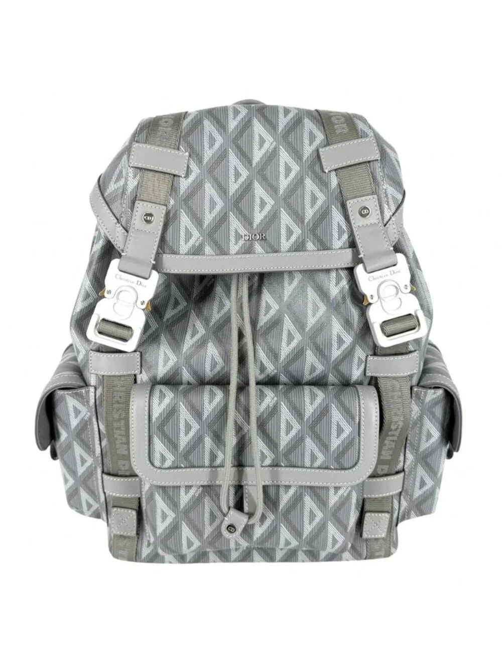 Dior Backpack CD Diamond Hit the Road Leather Gray Silver
